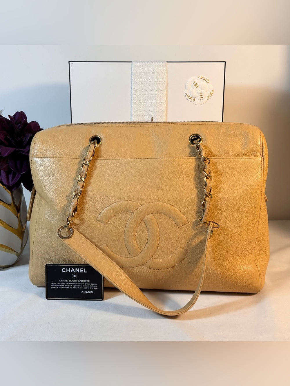 Chanel Coco Mark Caviar Chain Tote